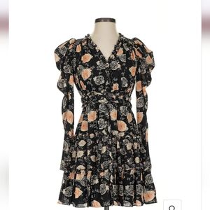 Ulla Johnson Julie Dress Jet floral puff long  sleeves Size 4